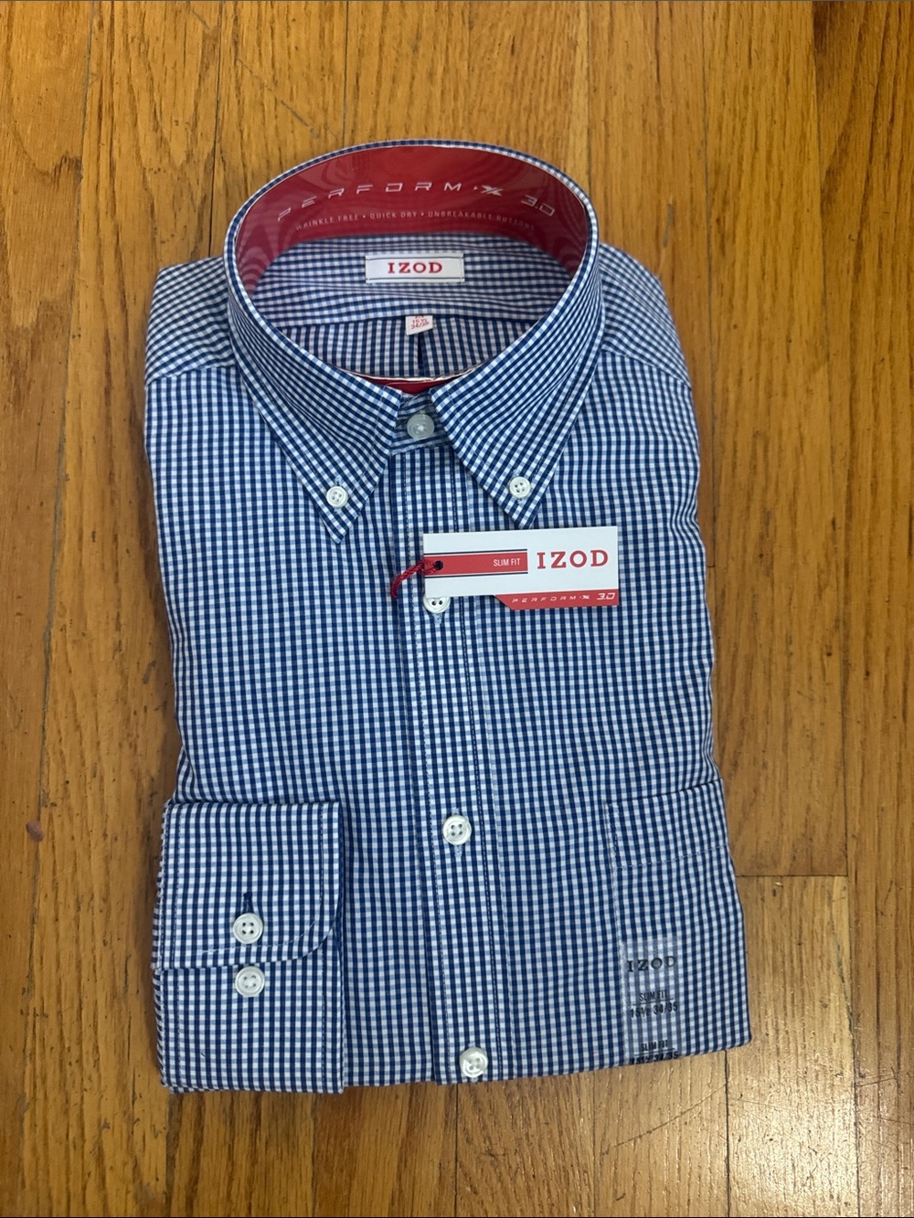 Izod Men's Navy and White Gingham Button-Down Dress Shirt